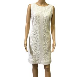 Vince Camuto Off White Zip Back Sleeveless Lace Overlay Multi Textured Dress 12